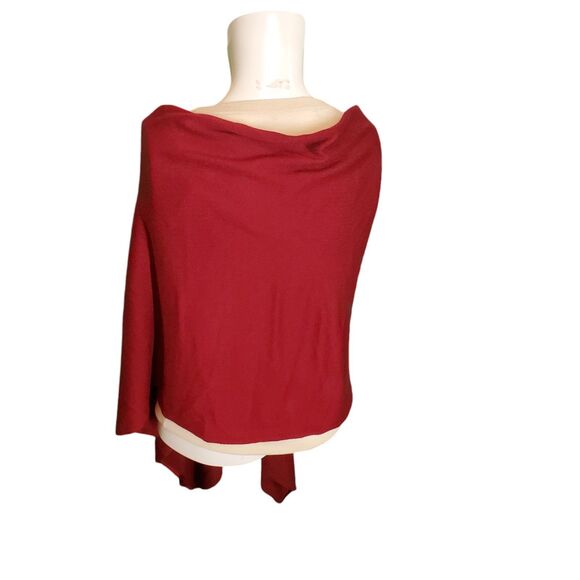Kerisma Poncho Wool Blend Sweater Reversible Cowel V Neck Burgundy One Size - Picture 5 of 8
